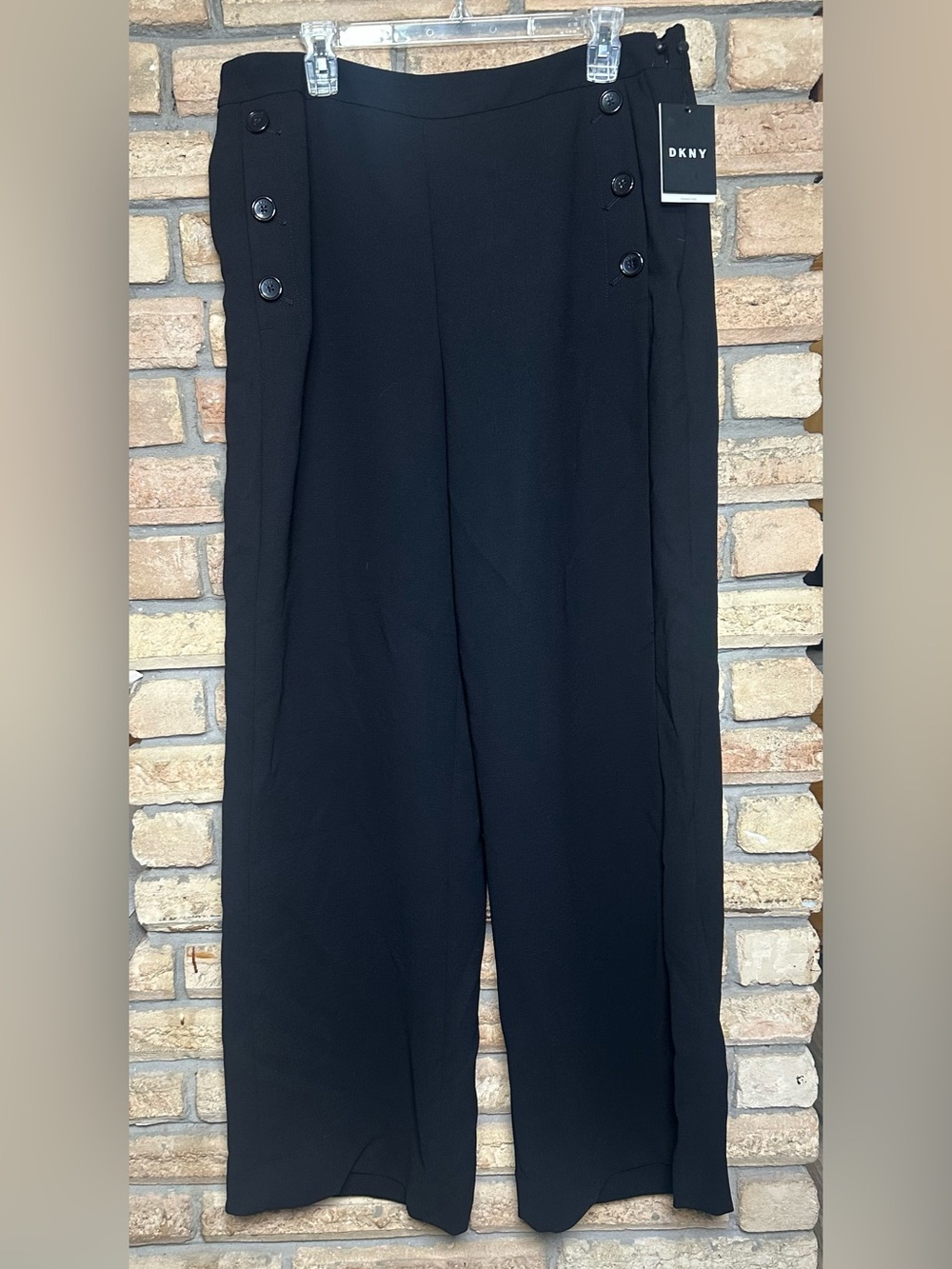 DKNY Black Wide-Leg Button-Trim Pants